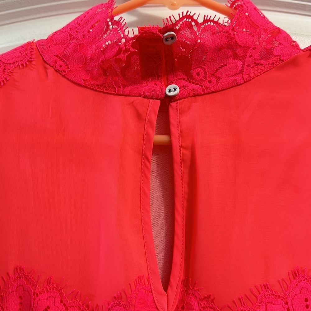 NEW Free People Hot Coral Lace Mini Dress - Size M - Picture 8 of 10